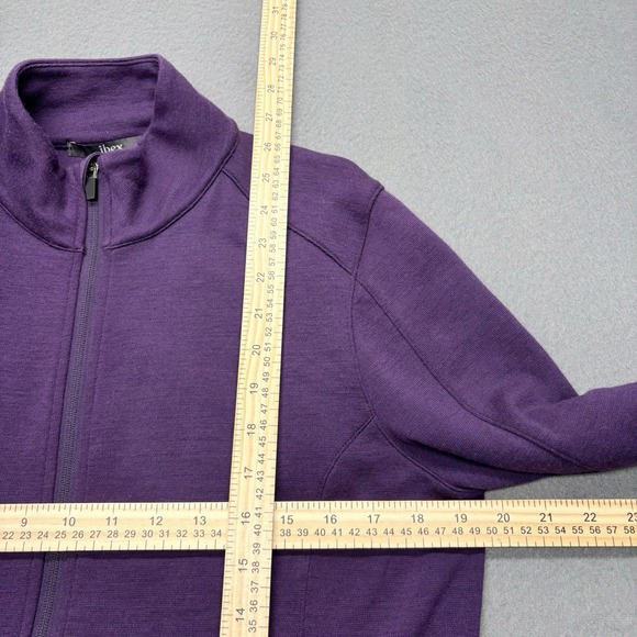 Ibex Merino Wool Full Zip Jacket Purple Pockets Hiking Outdoors Size L - Picture 8 of 15